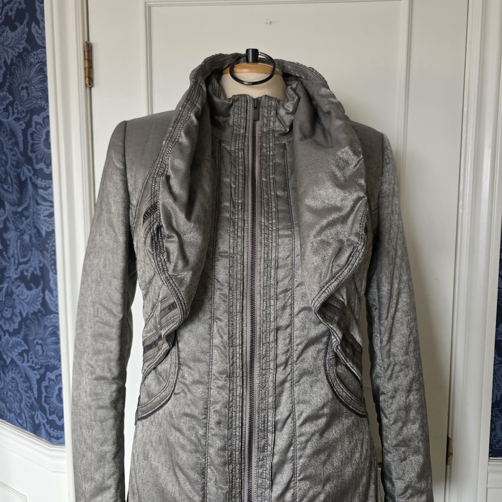 Metallic Gray Jacket, Adjustable Collar - Size 10 - Avant Garde, y3k, lagenlook